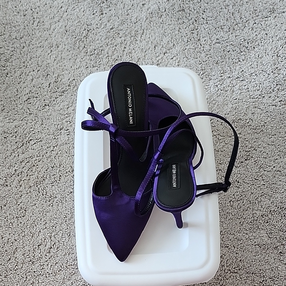 ANTONIO MELANI Deep Purple Satin Pointed-Toe Slingback 3inch  Heels